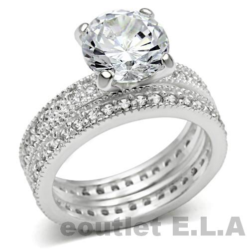 3.94ct CZ ETERNITY SILVER WEDDING SET-size7/8